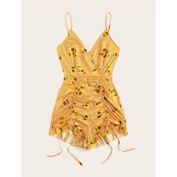 Dresses & Skirts - Sunflower Gingham Ruffle Hem Romper